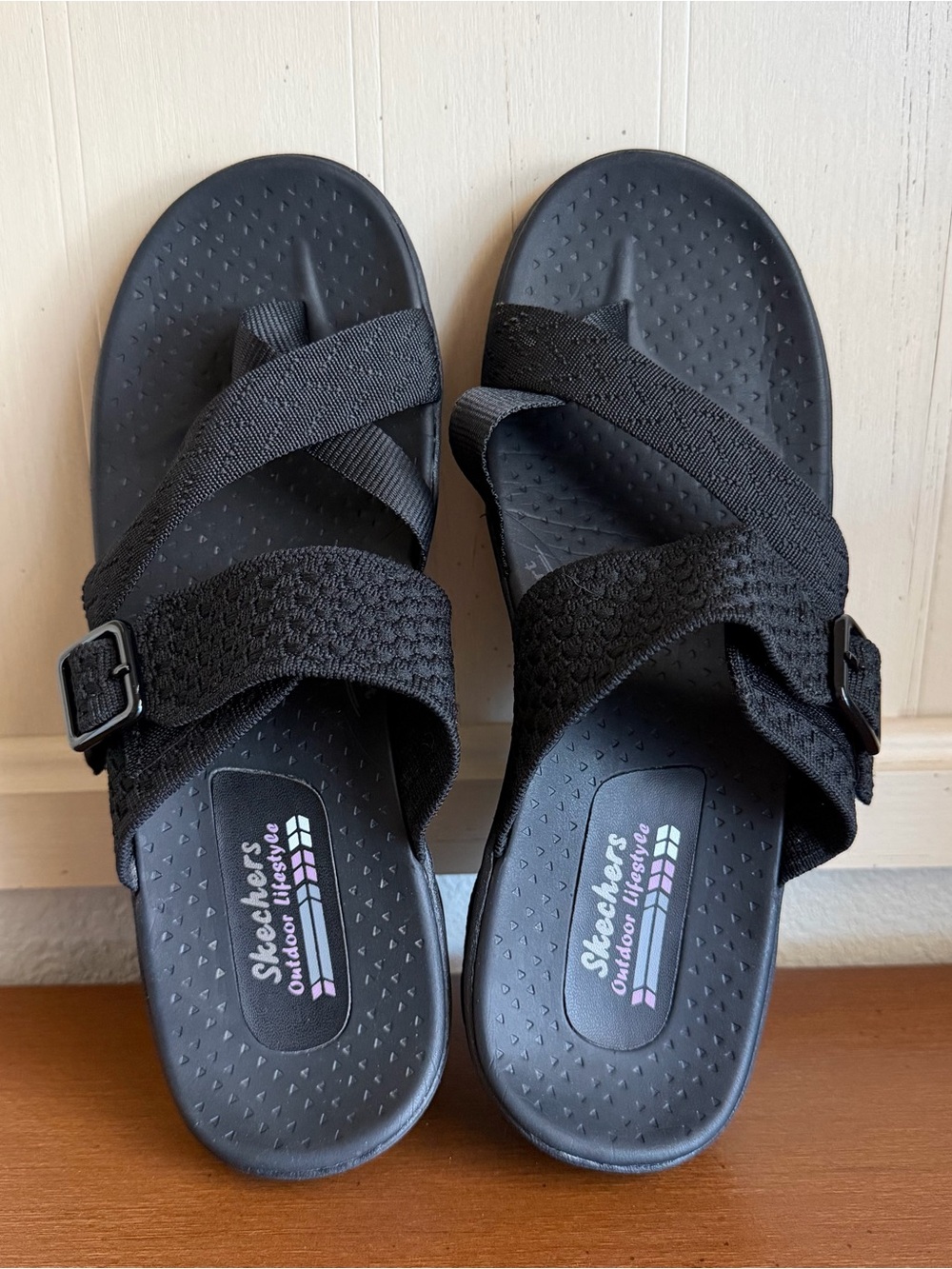 Skechers Outdoor Lifestyle Women’s 8 Strappy Sandals Black Arch Support Comfort
